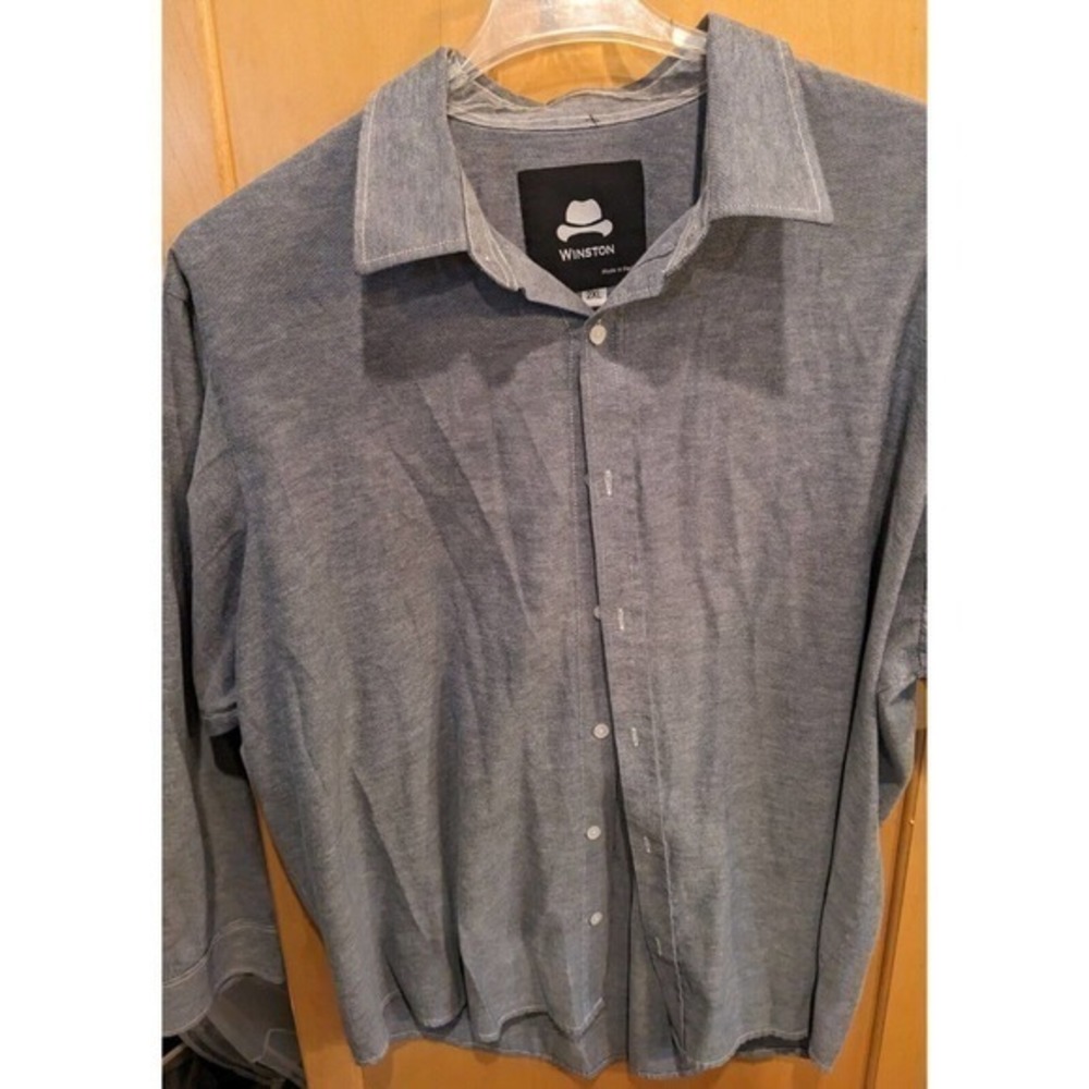 Winston Mens Long Sleeve Button Up Shirt Grey Sz 2XL‎